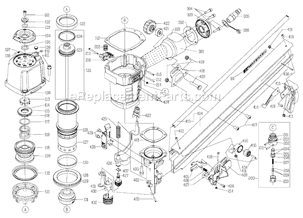 Page A Diagram and Parts List for FRP350 Type 1 Porter Cable Nailer